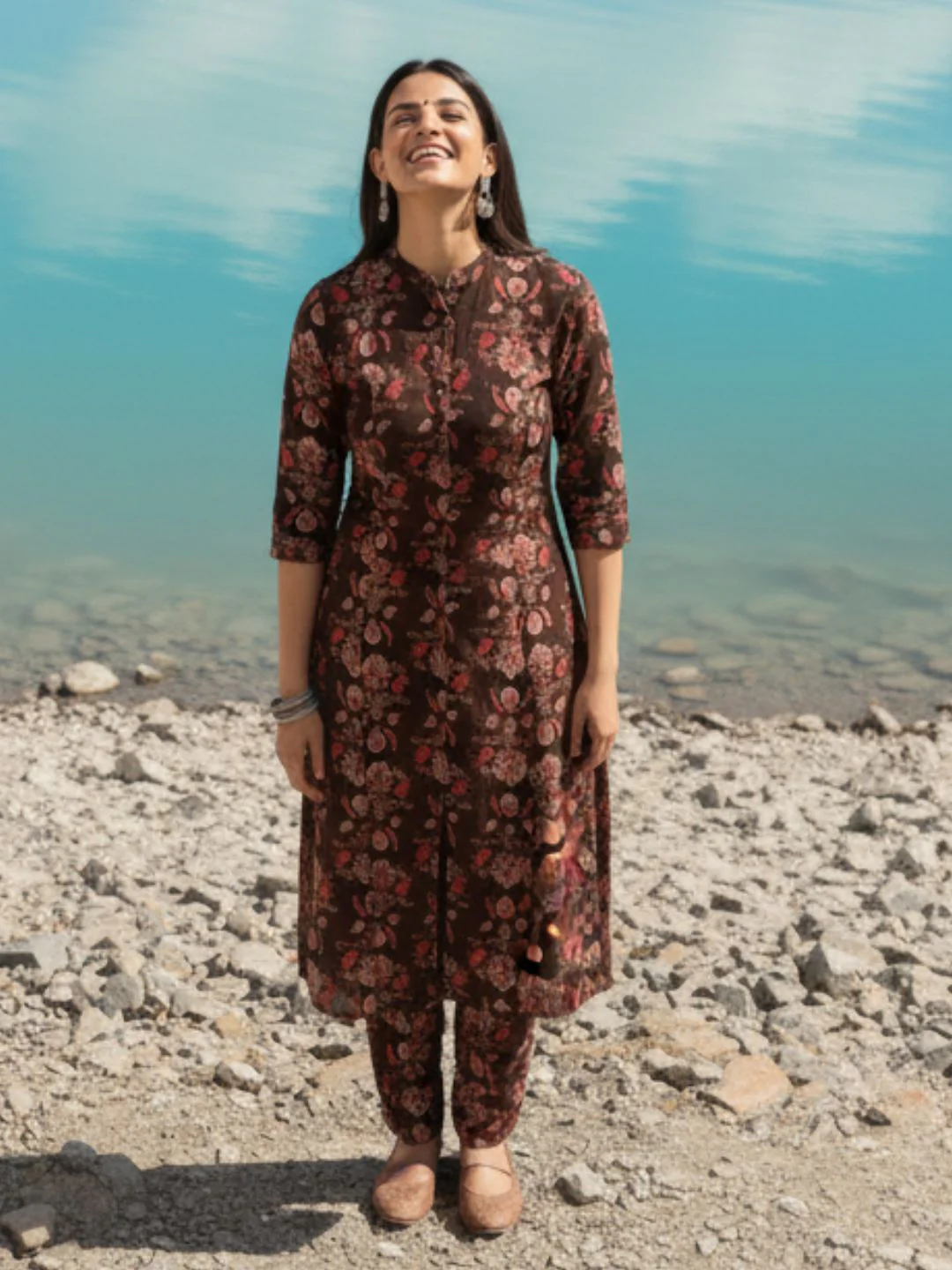 Rachna Charcoal Printed Cotton Kurta Pant Set - Image 5