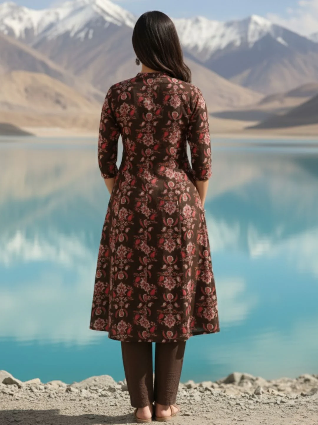 Rachna Charcoal Printed Cotton Kurta Pant Set - Image 6