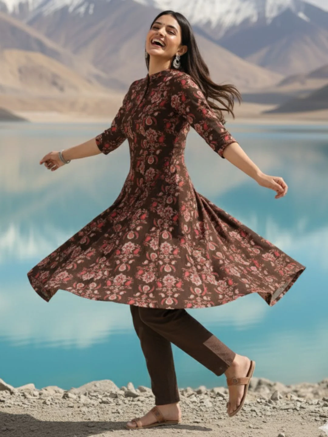 Rachna Charcoal Printed Cotton Kurta Pant Set - Image 7