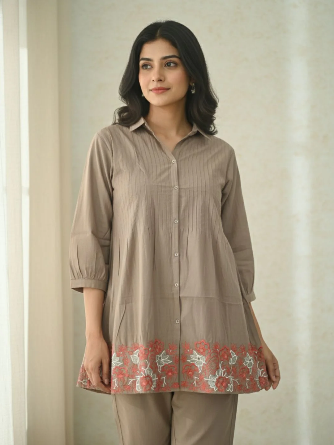 Pankhuri Taupe Embroidered Co-ord Set - Image 2