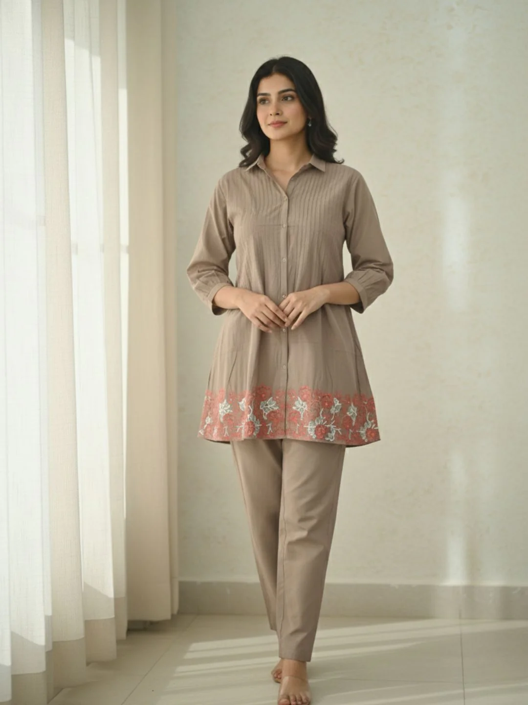 Pankhuri Taupe Embroidered Co-ord Set - Image 4