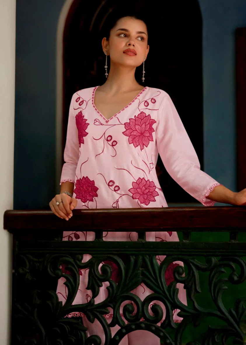 Barista Rose Embroidery Cotton Co-ord Set - Image 2
