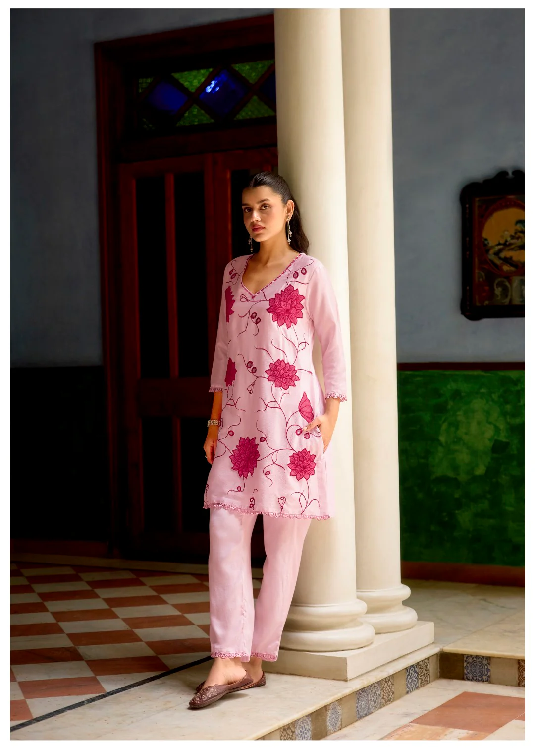 Barista Rose Embroidery Cotton Co-ord Set - Image 4