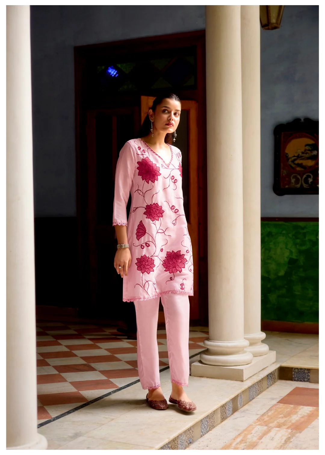 Barista Rose Embroidery Cotton Co-ord Set - Image 5