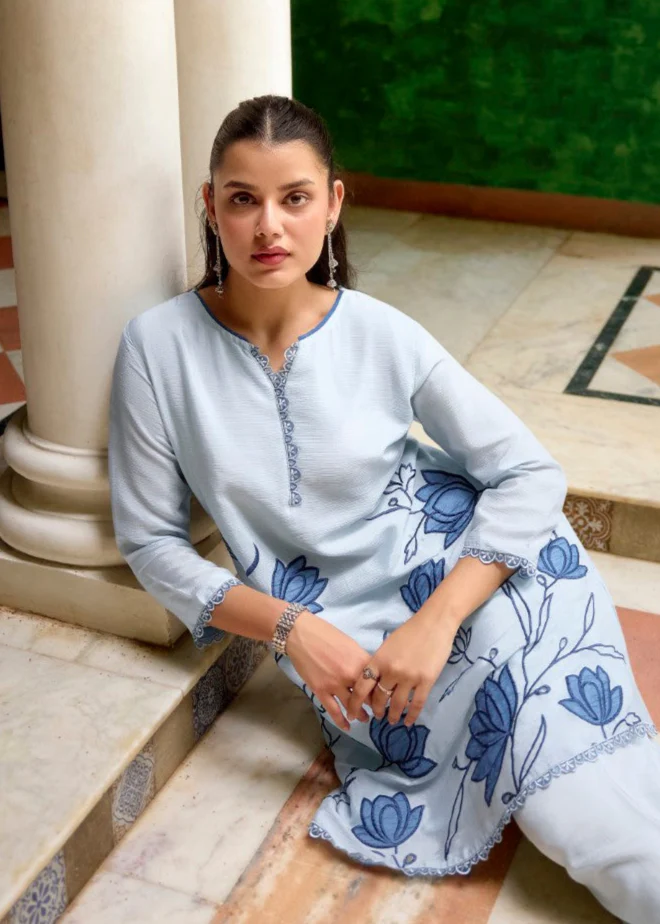 Barista Hibis Embroidery Cotton Co-ord Set - Image 2