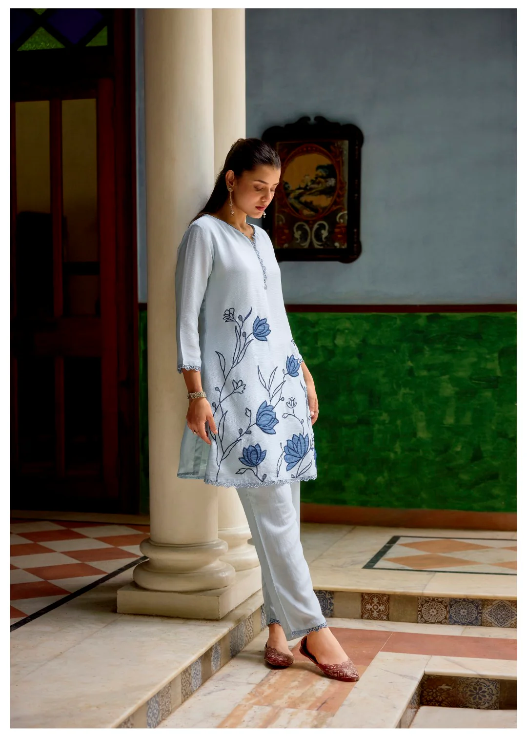 Barista Hibis Embroidery Cotton Co-ord Set - Image 4