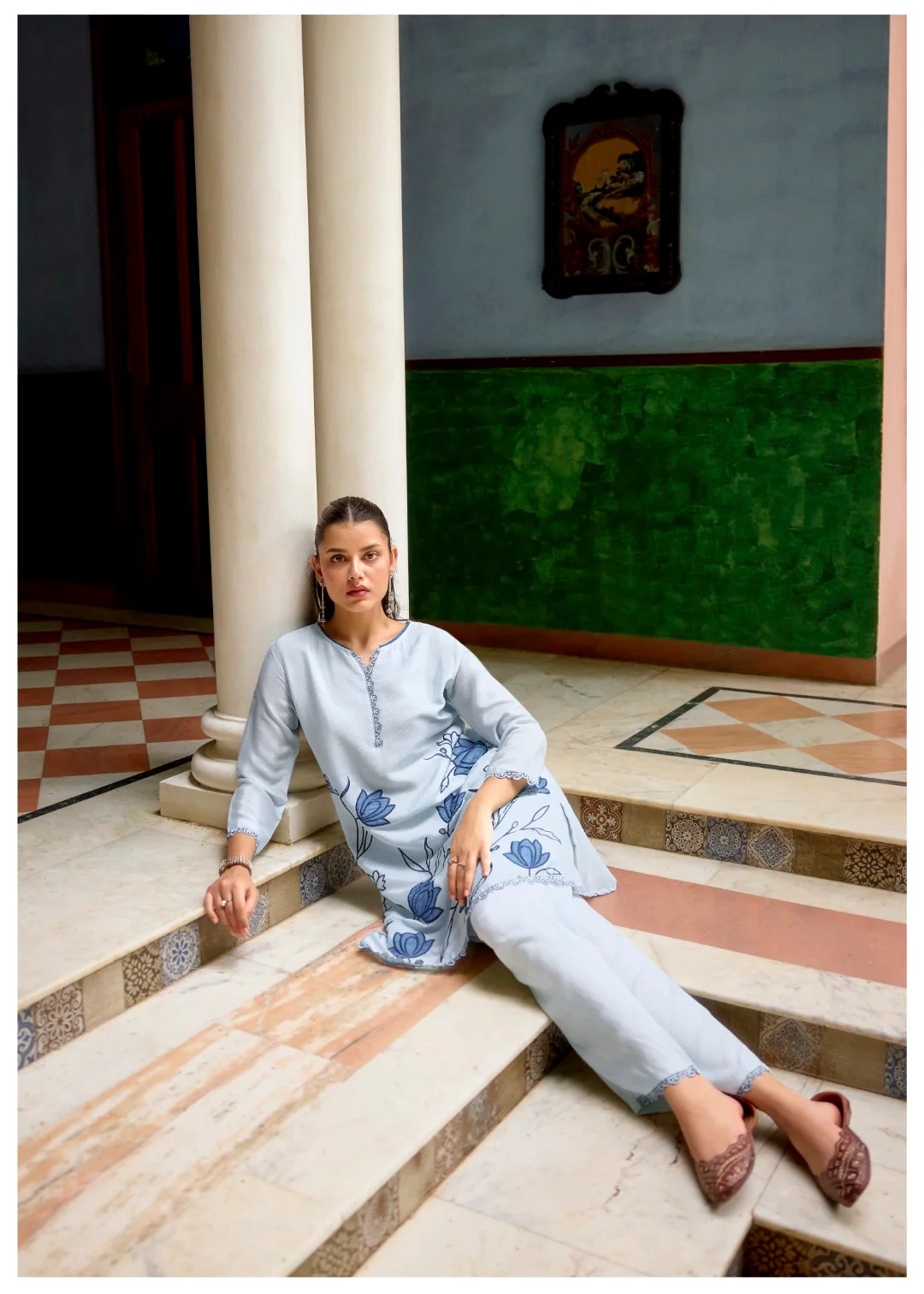Barista Hibis Embroidery Cotton Co-ord Set - Image 5