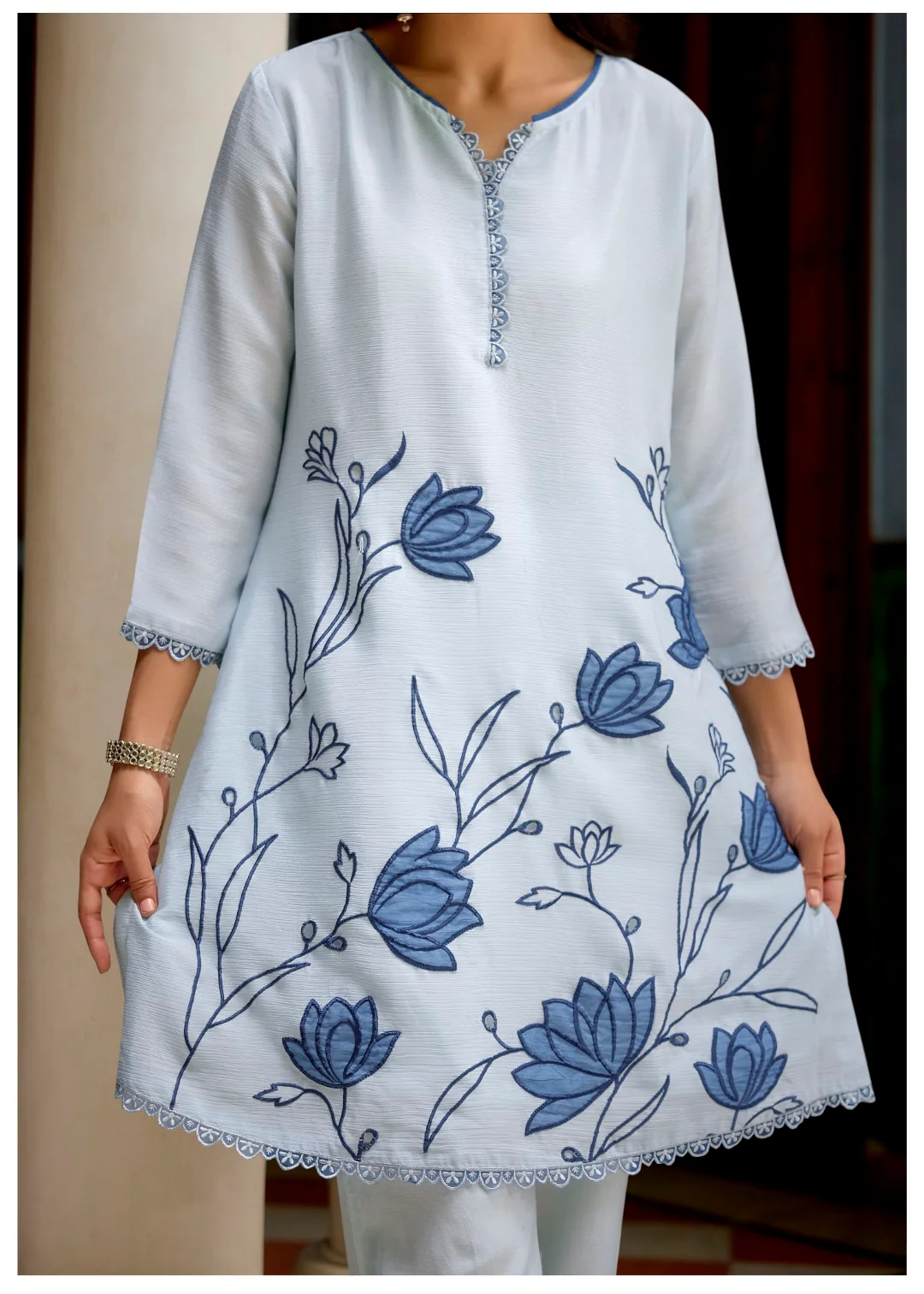 Barista Hibis Embroidery Cotton Co-ord Set - Image 6