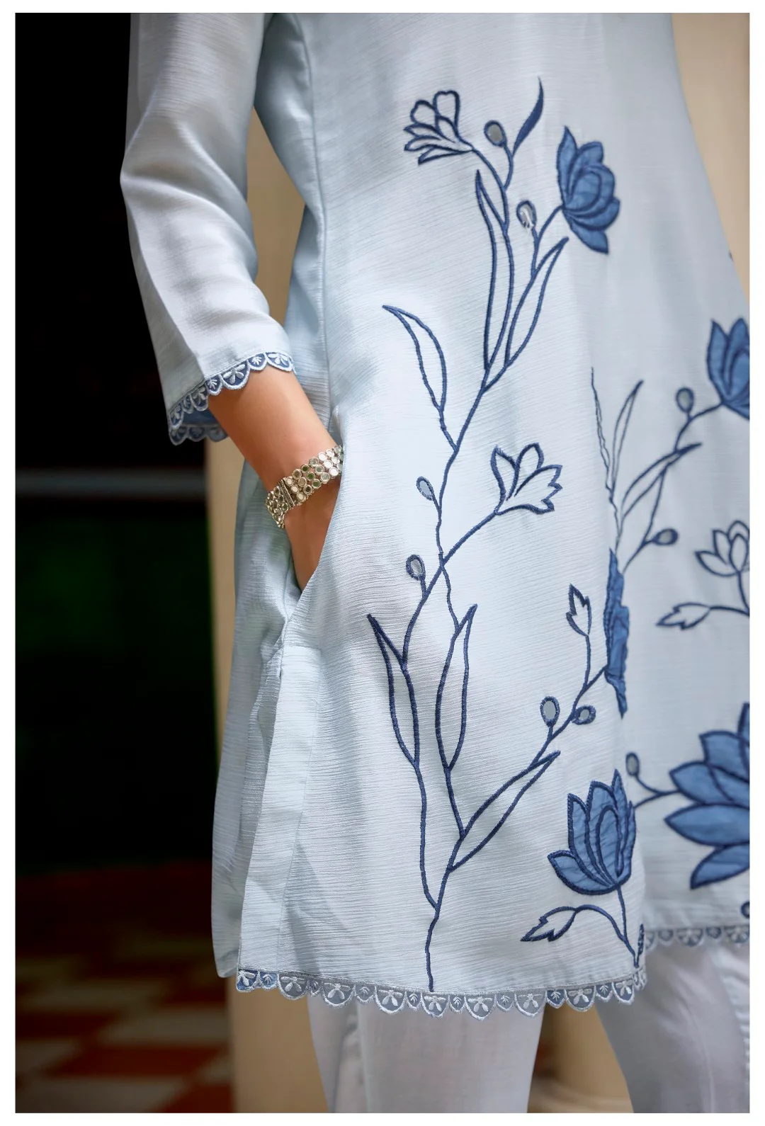 Barista Hibis Embroidery Cotton Co-ord Set - Image 7