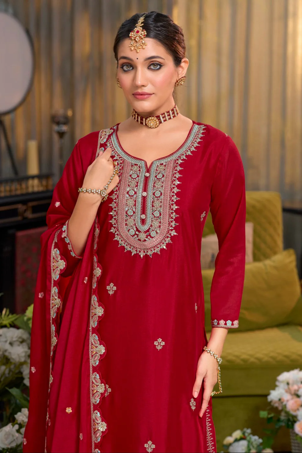 Shorba Crimson Full Work Gharara set - Image 2