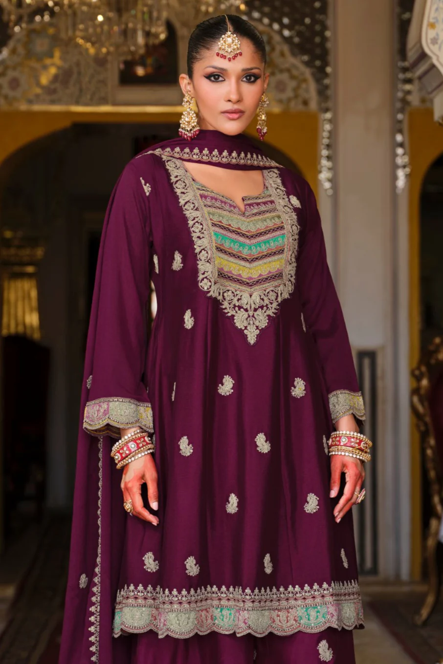 Kasumal Mulberry Full Work Gharara Set - Image 2
