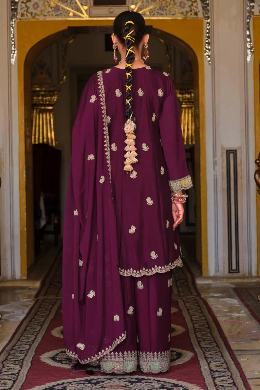 Kasumal Mulberry Full Work Gharara Set - Image 3