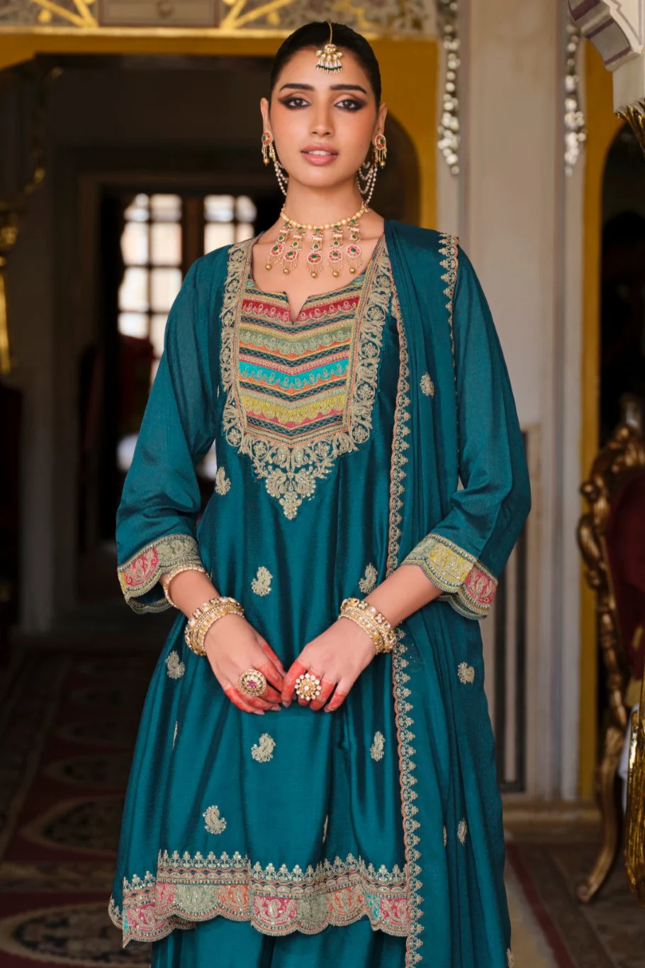 Kasumal Peacock Full Work Gharara Set - Image 2