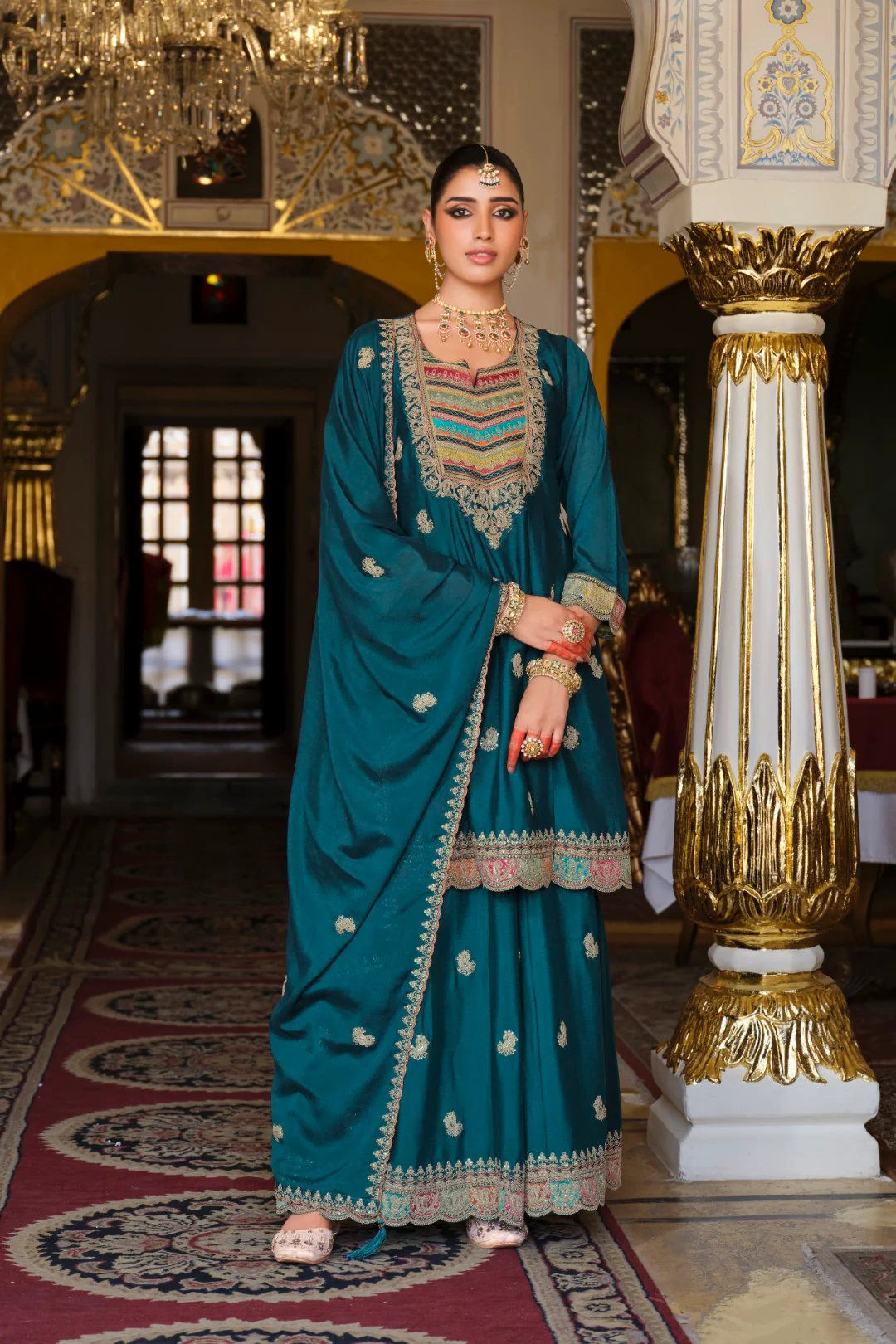 Kasumal Peacock Full Work Gharara Set - Image 6