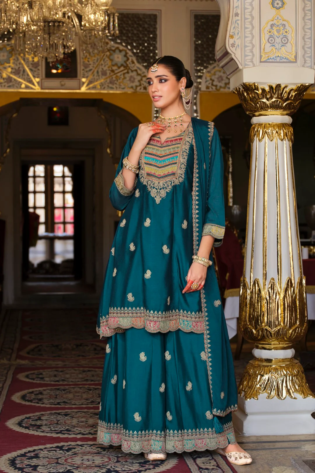 Kasumal Peacock Full Work Gharara Set - Image 7