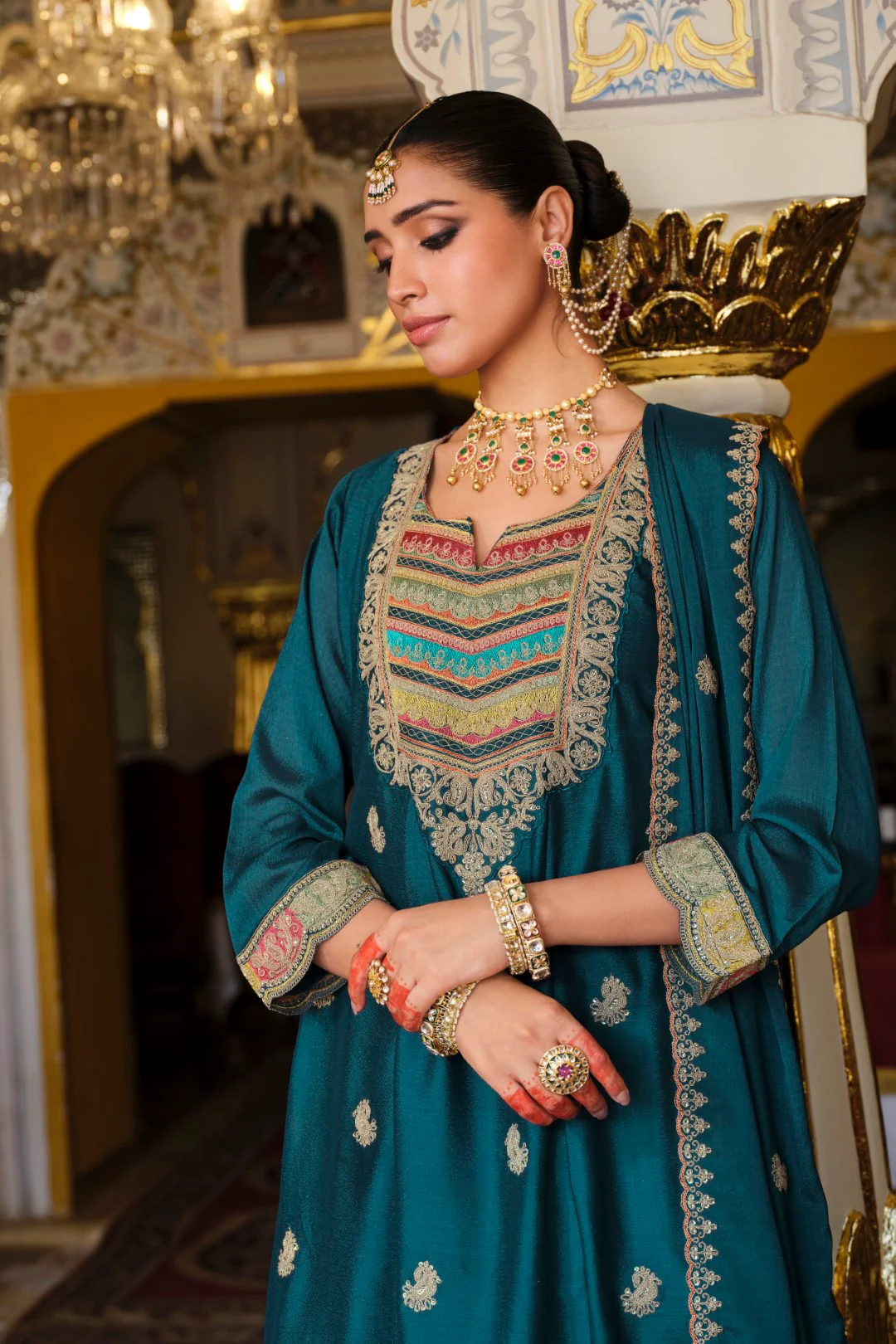 Kasumal Peacock Full Work Gharara Set - Image 8