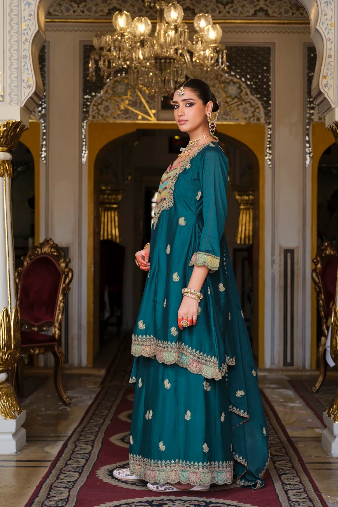 Kasumal Peacock Full Work Gharara Set - Image 9