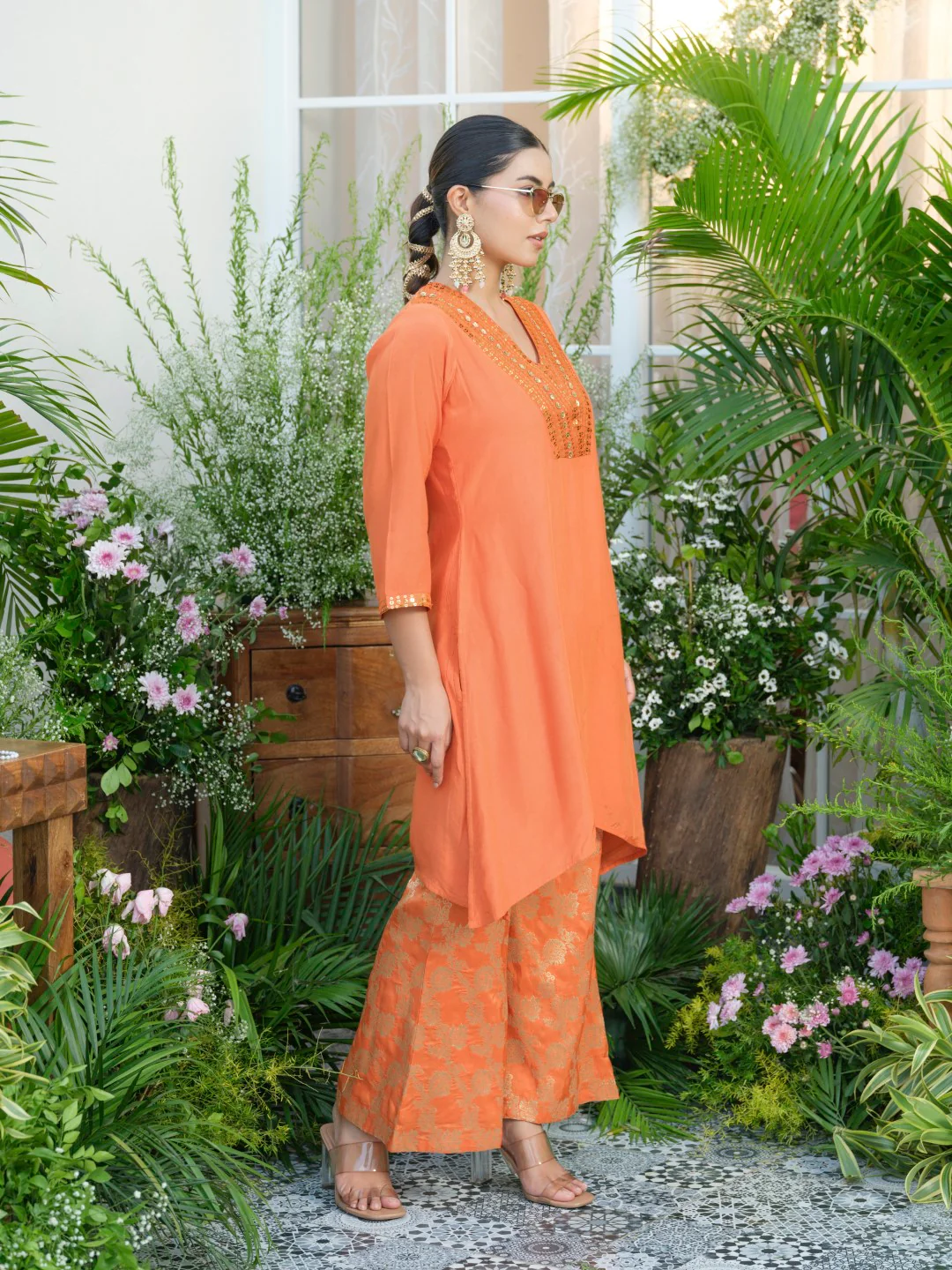 Meera Apricot Premium Fusion Set with Jacquard Pants - Image 13