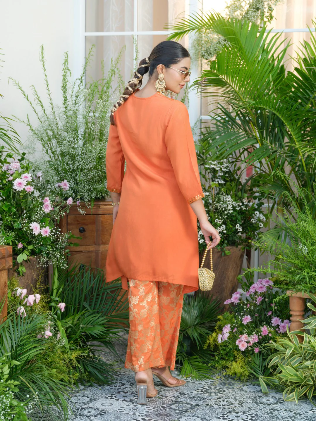 Meera Apricot Premium Fusion Set with Jacquard Pants - Image 14