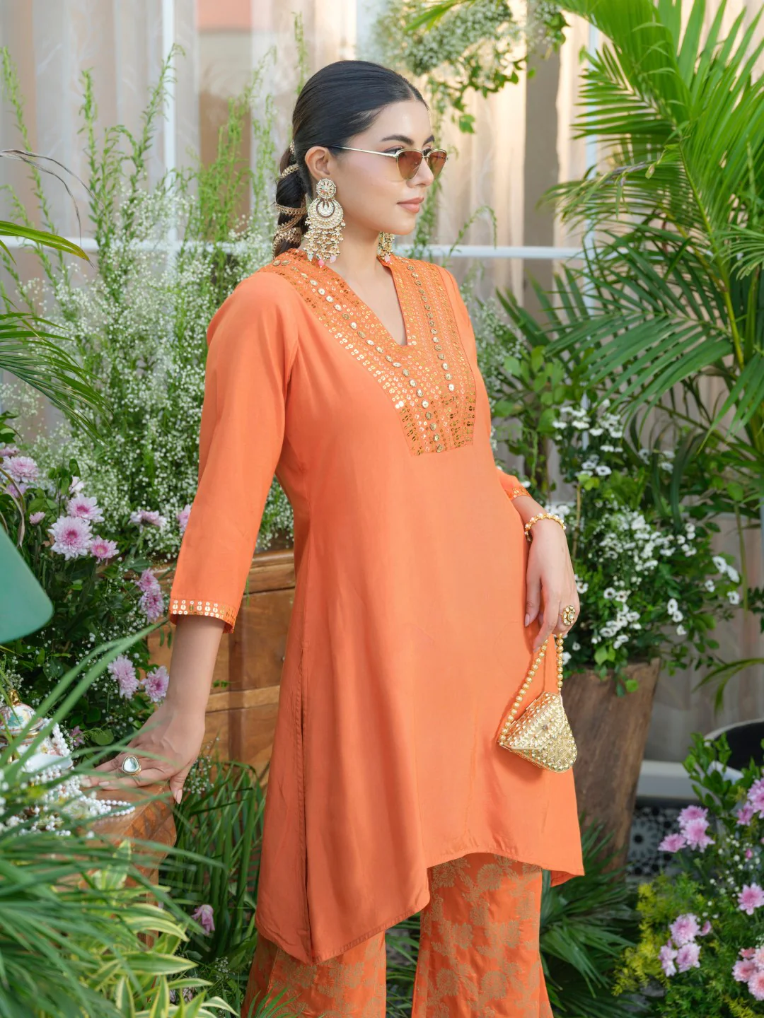 Meera Apricot Premium Fusion Set with Jacquard Pants - Image 15