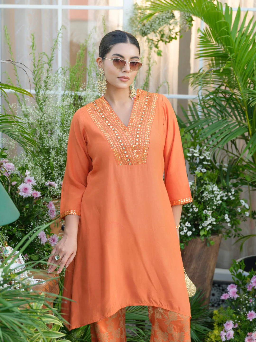 Meera Apricot Premium Fusion Set with Jacquard Pants - Image 16
