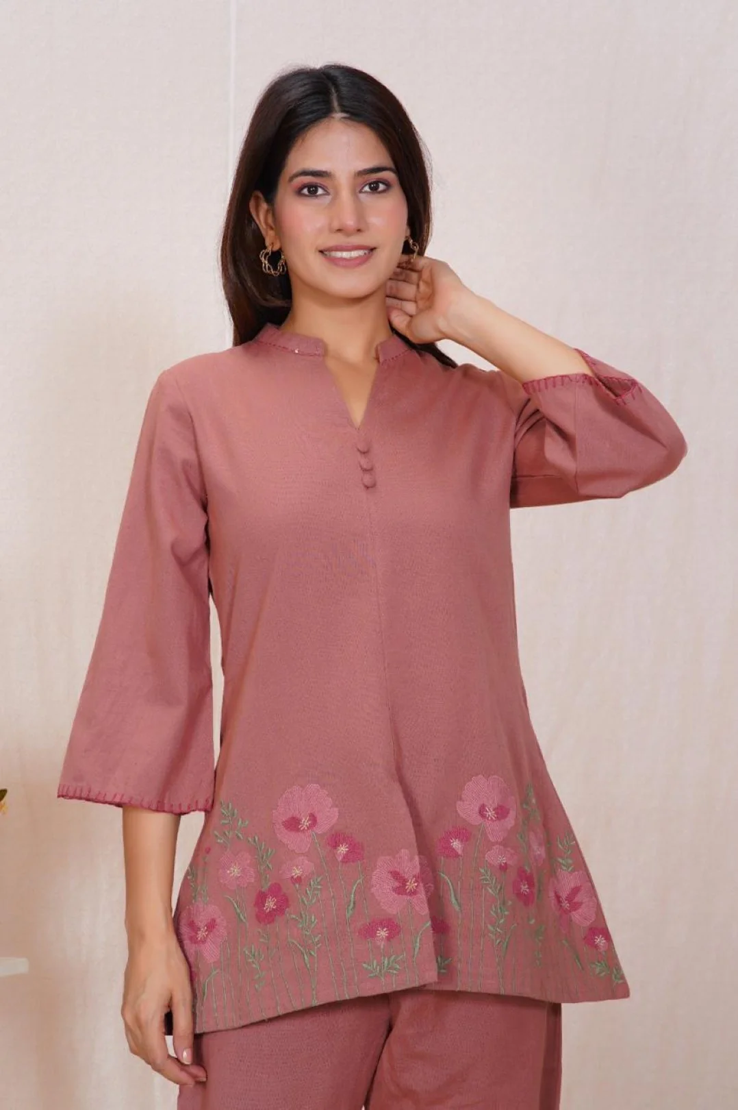 Mokabara puce embroidery cotton co-ord set - Image 2