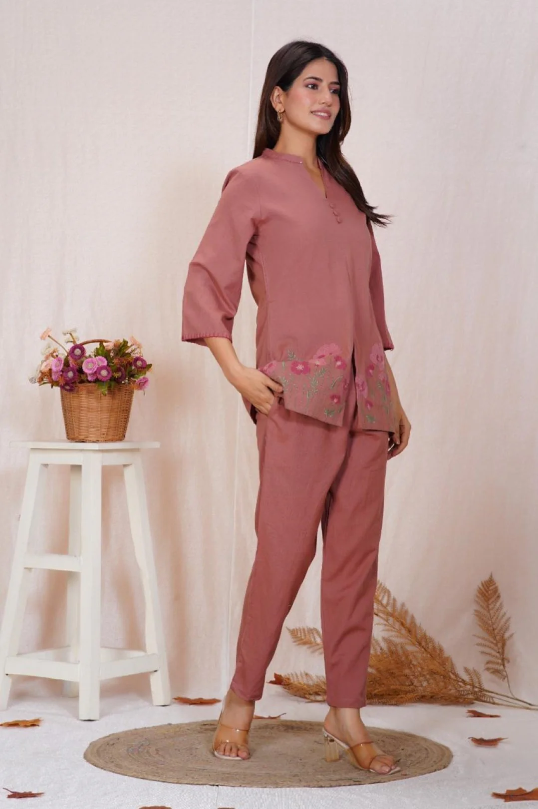 Mokabara puce embroidery cotton co-ord set - Image 6