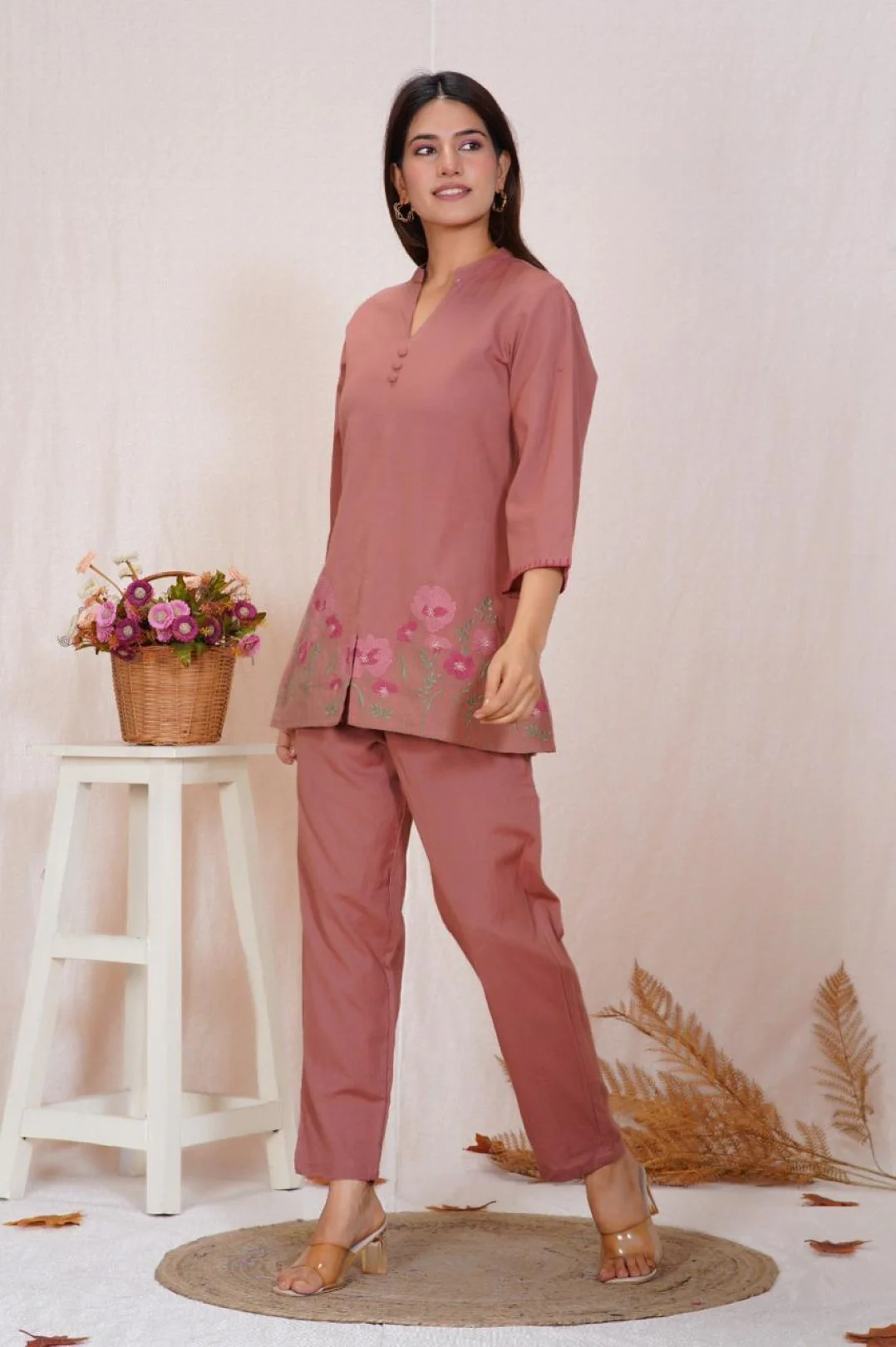Mokabara puce embroidery cotton co-ord set - Image 9