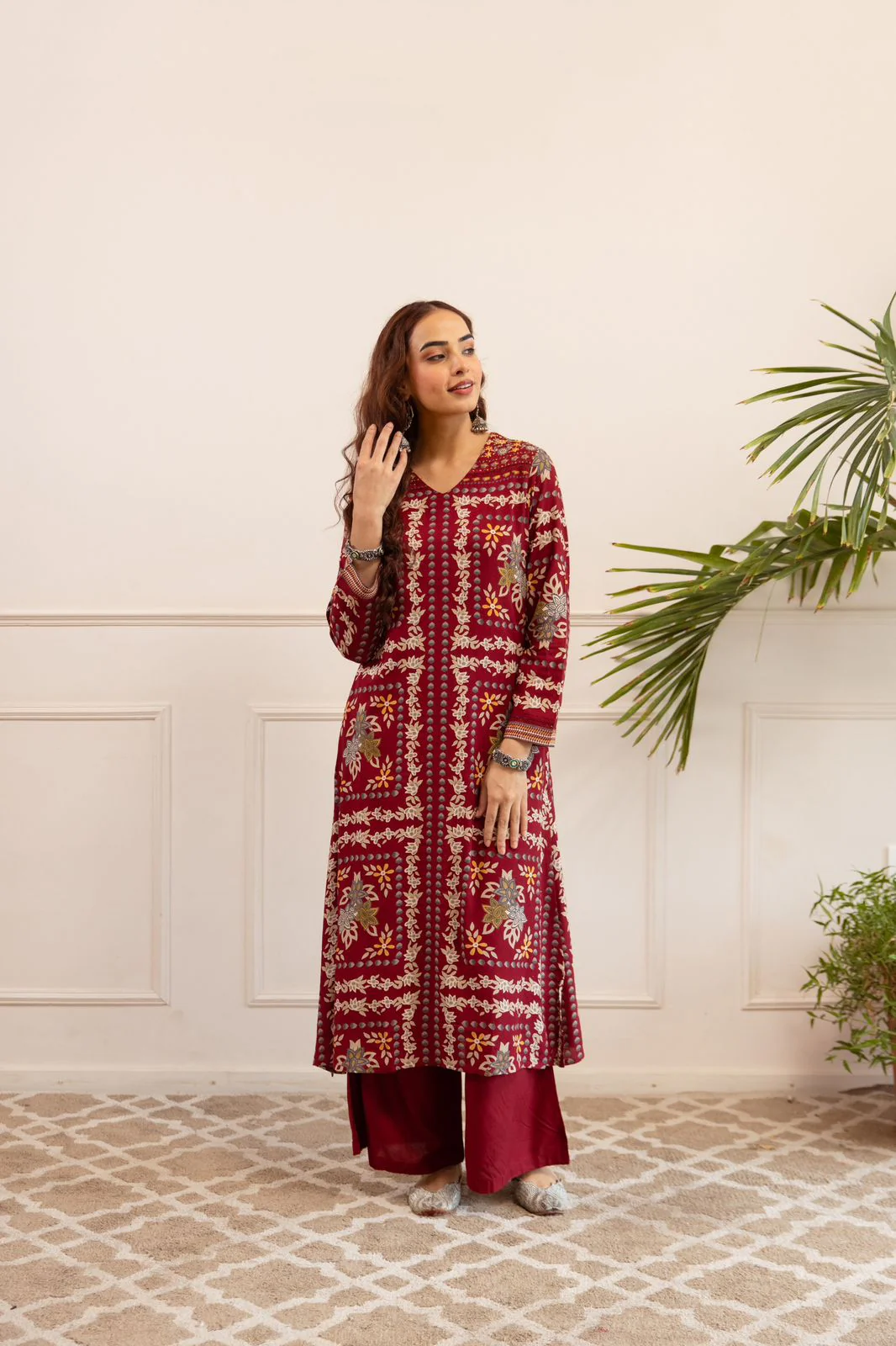 Kabool Firebrick printed kurta pant set - Image 4