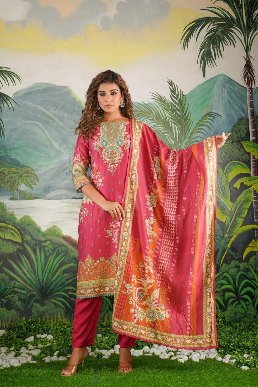 Rabha Vivid Printed Work Suit Set - Image 3