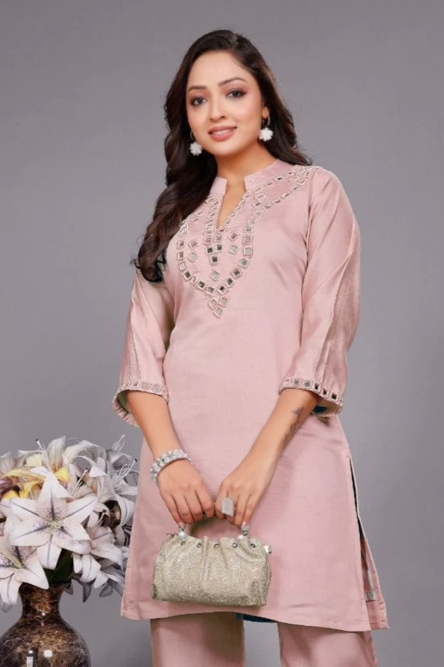 Divya salmon mirror work co-ord set - Image 2