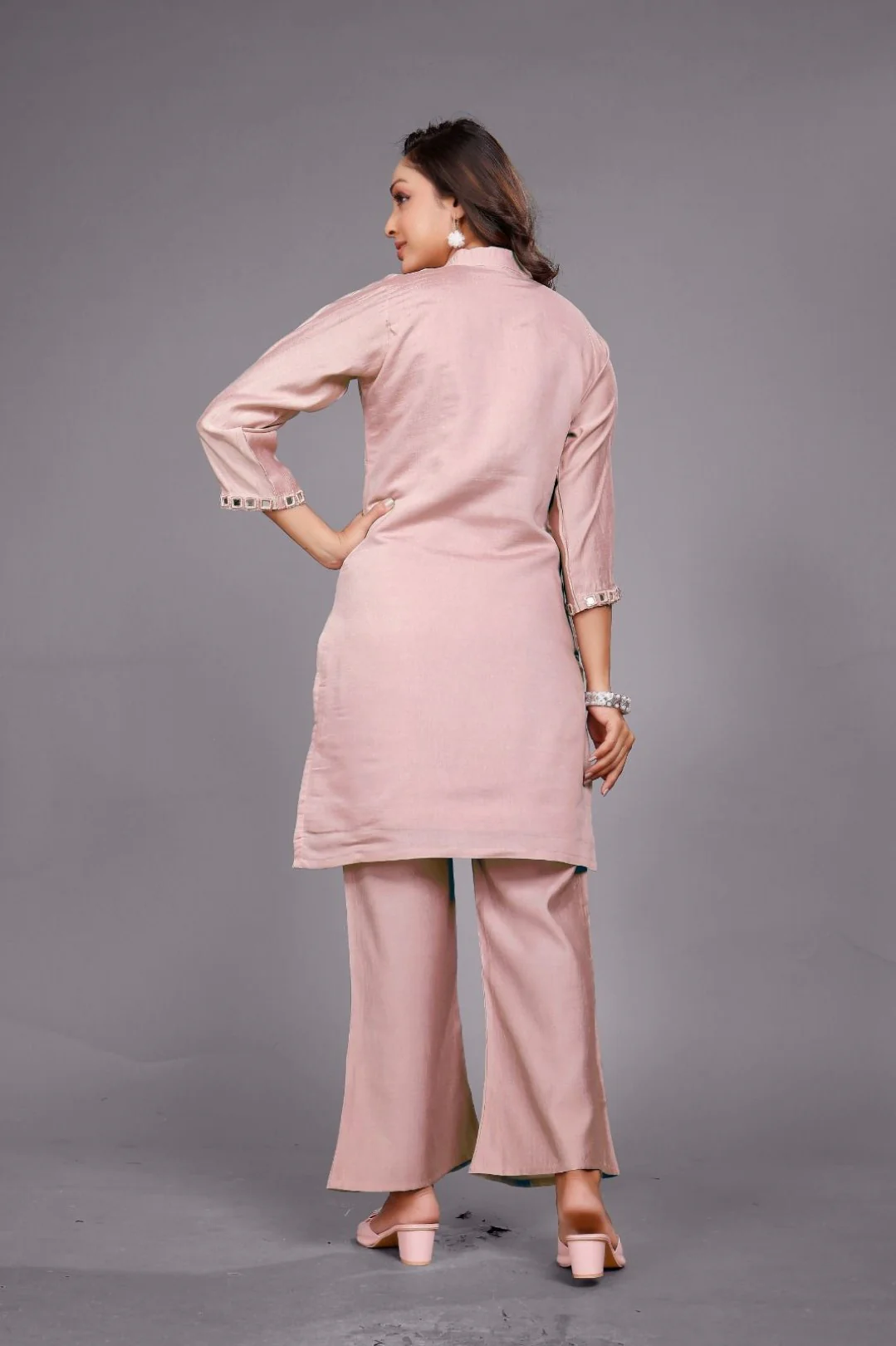 Divya salmon mirror work co-ord set - Image 3