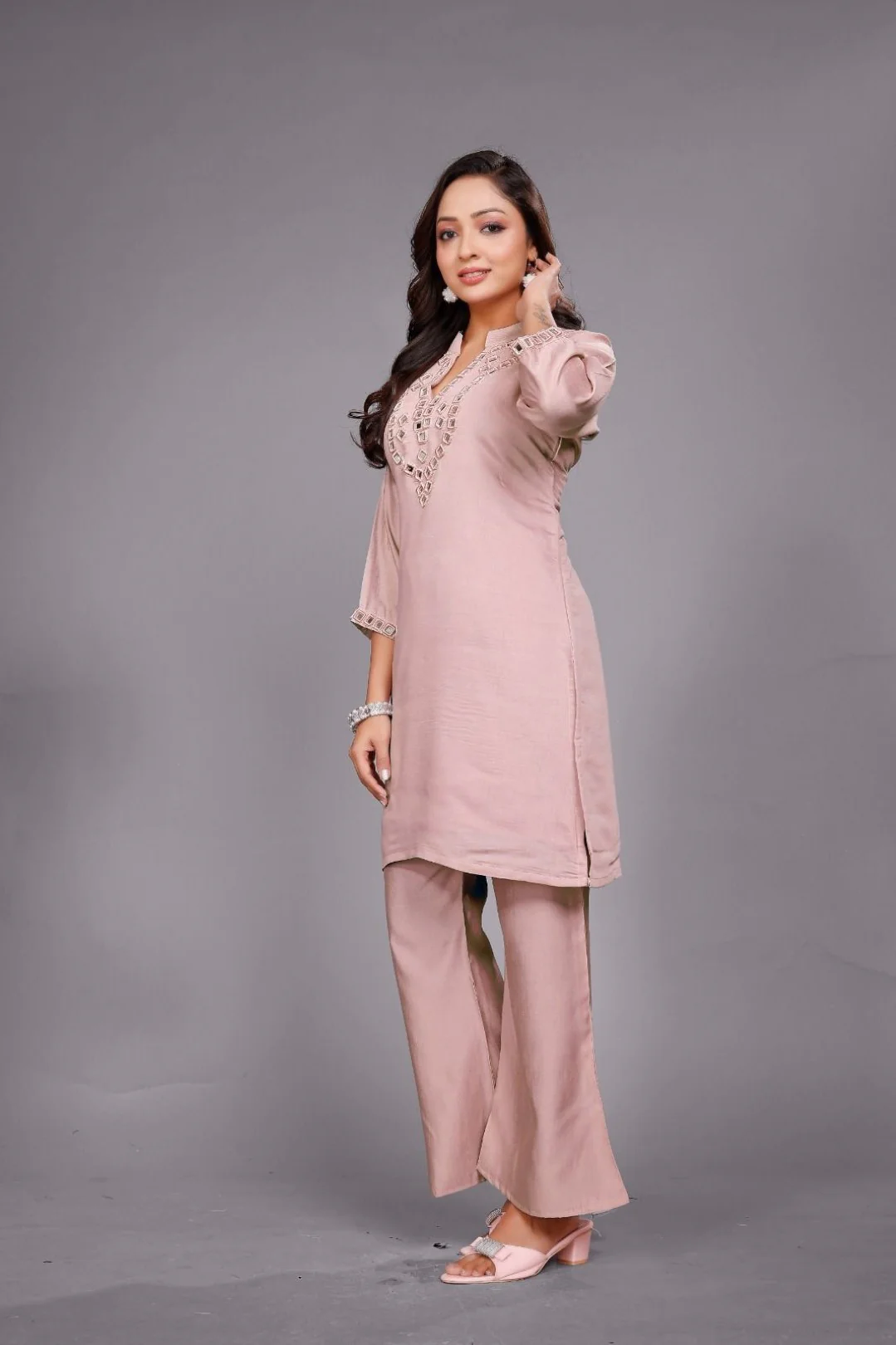 Divya salmon mirror work co-ord set - Image 4