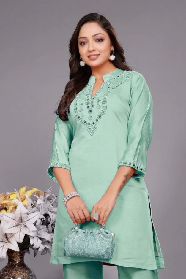 Divya pine mirror work co-ord set - Image 2