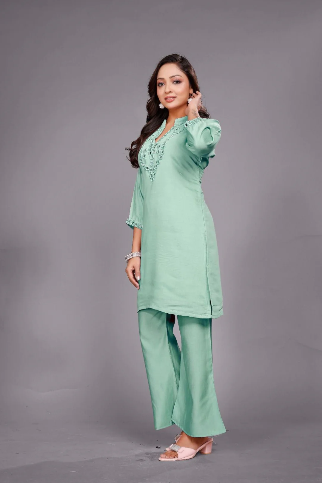 Divya pine mirror work co-ord set - Image 4