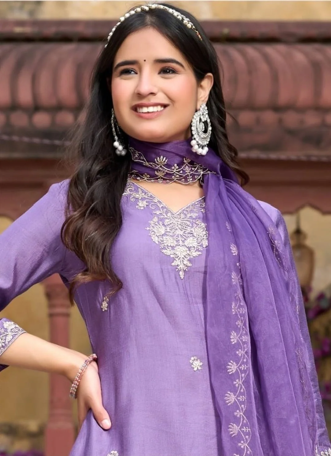Anshu Lavender Full Work Suit Set - Image 2