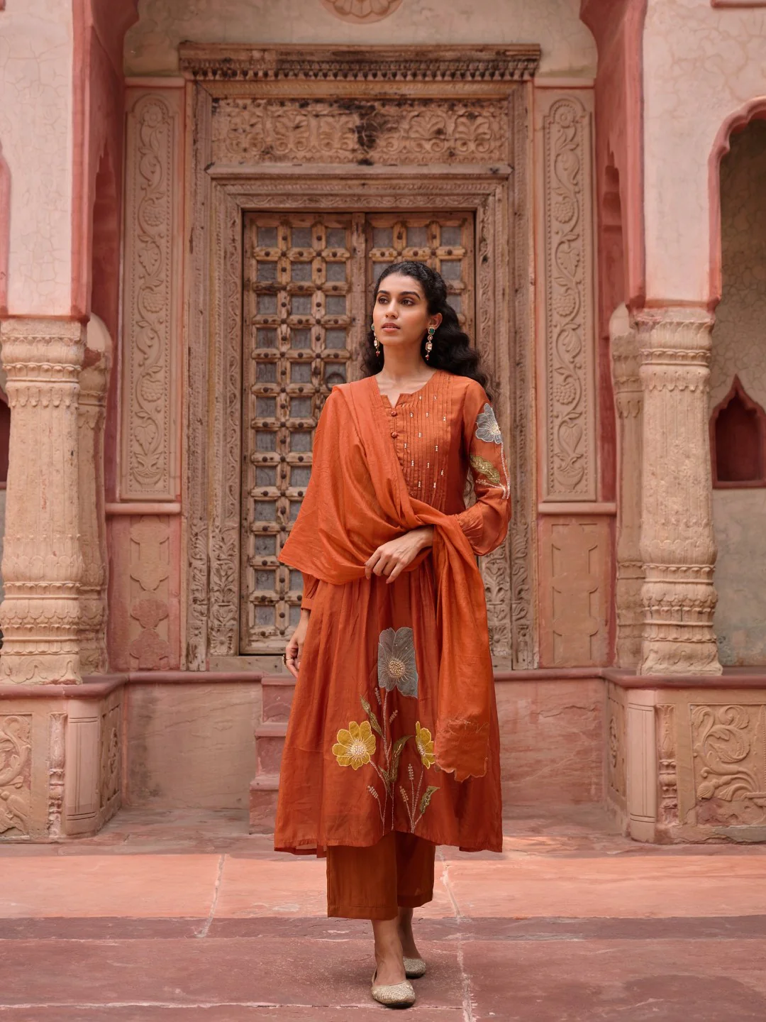 Gaurisha apricot mul chanderi embroidery suit set - Image 3