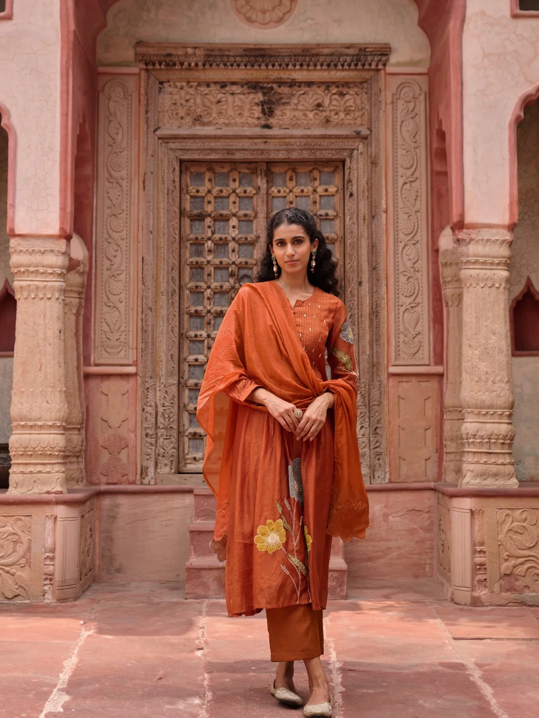 Gaurisha apricot mul chanderi embroidery suit set - Image 4