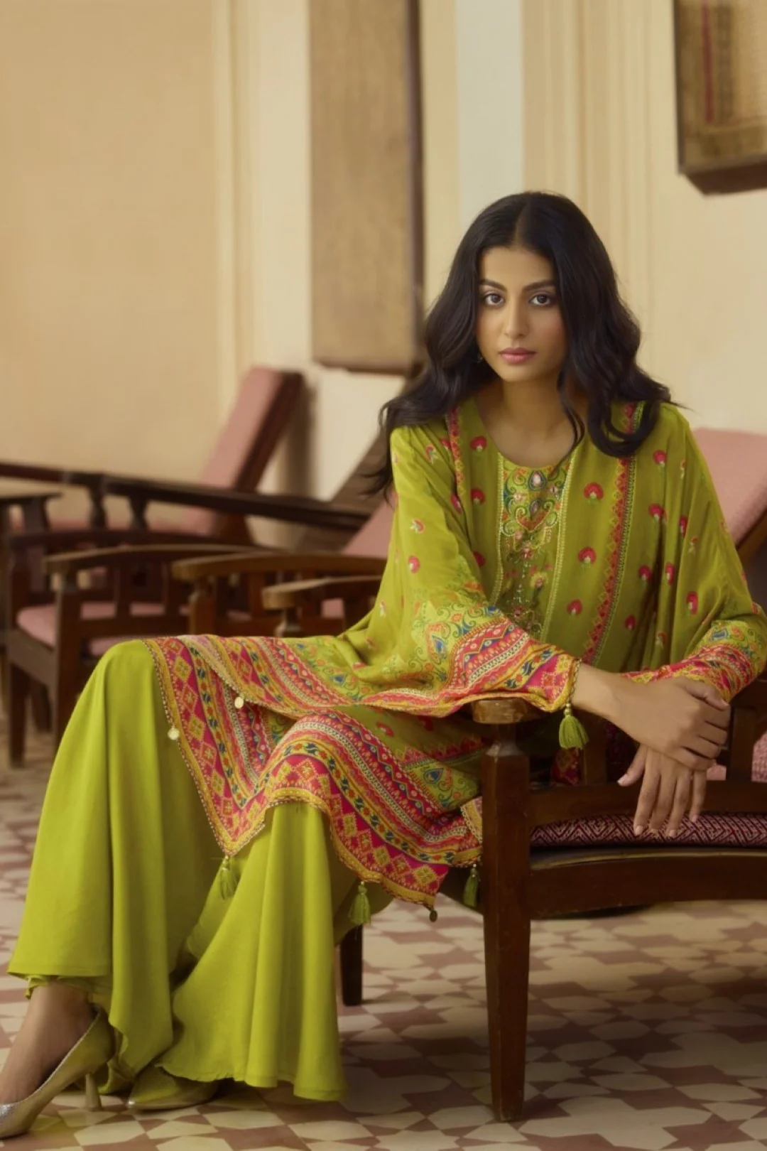 Aster sage full work Kaftan pant set - Image 5