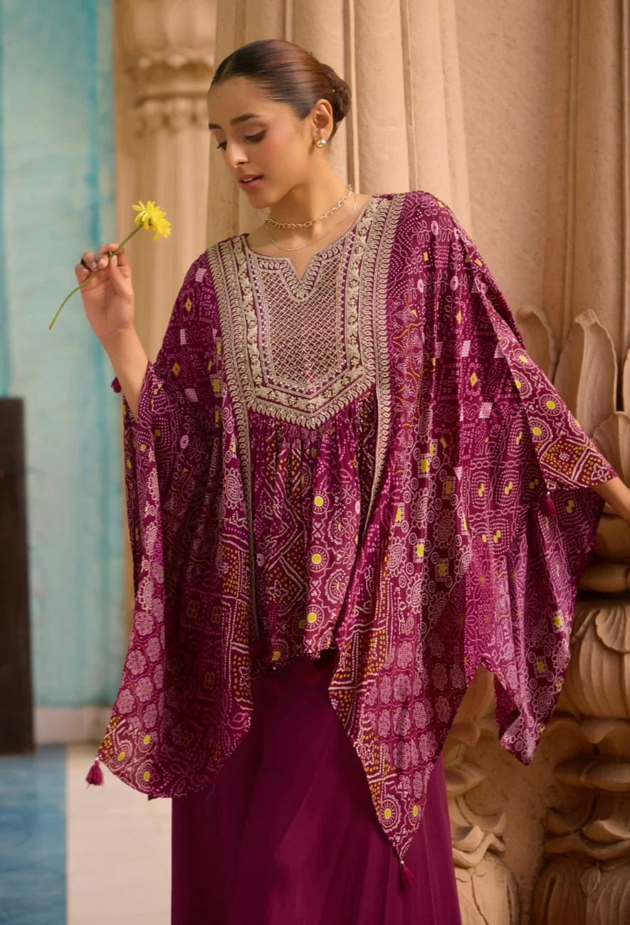 Aster Mulberry full work Kaftan pant set - Image 2