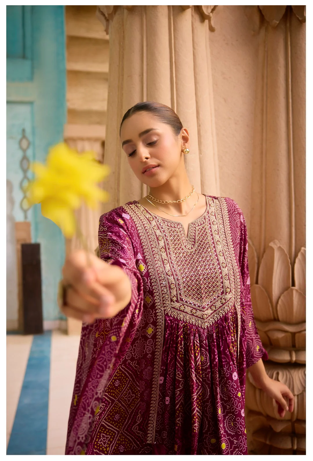 Aster Mulberry full work Kaftan pant set - Image 9