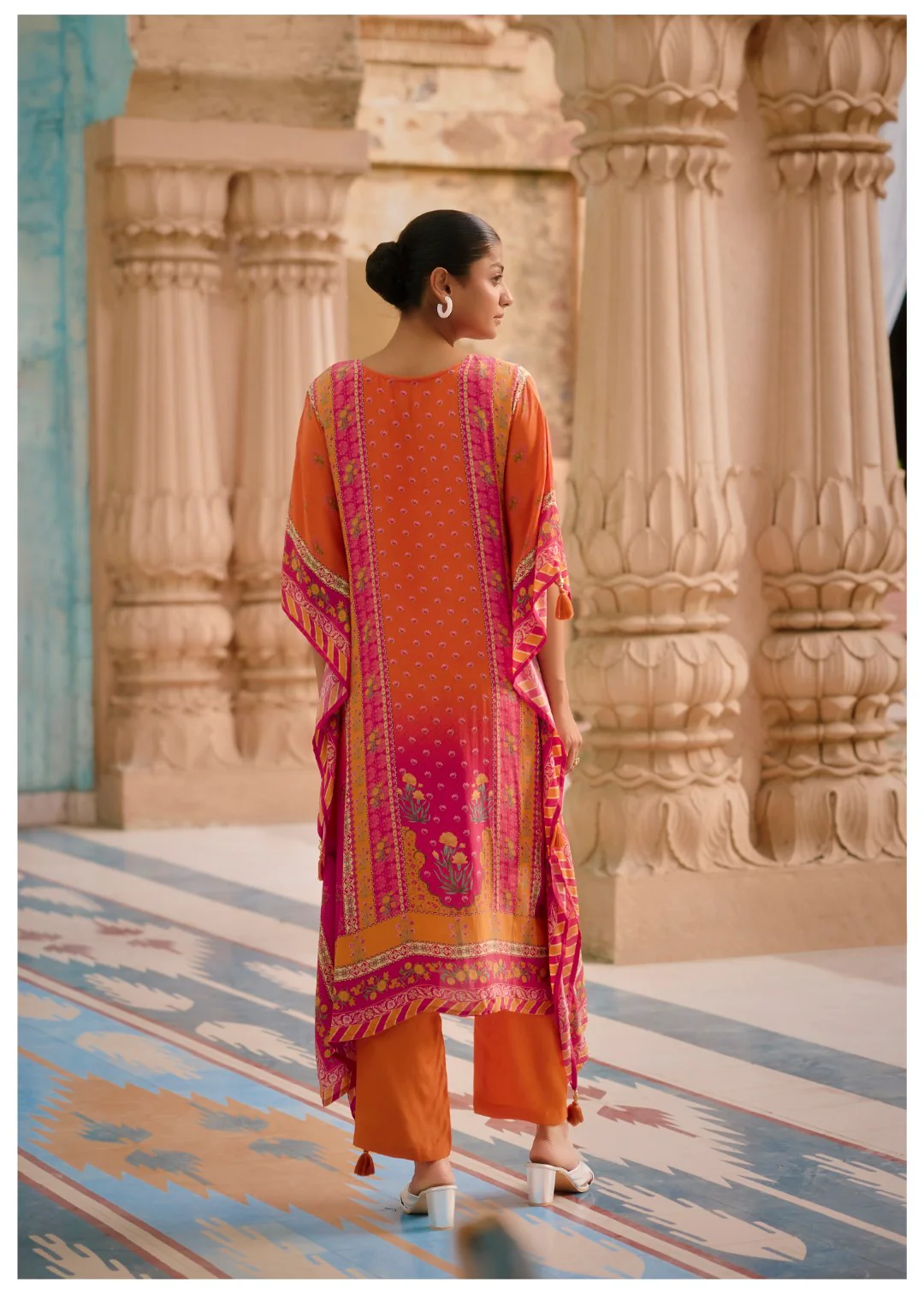 Aster Flamingo Premium Full Work Kaftan Pant Set - Image 3