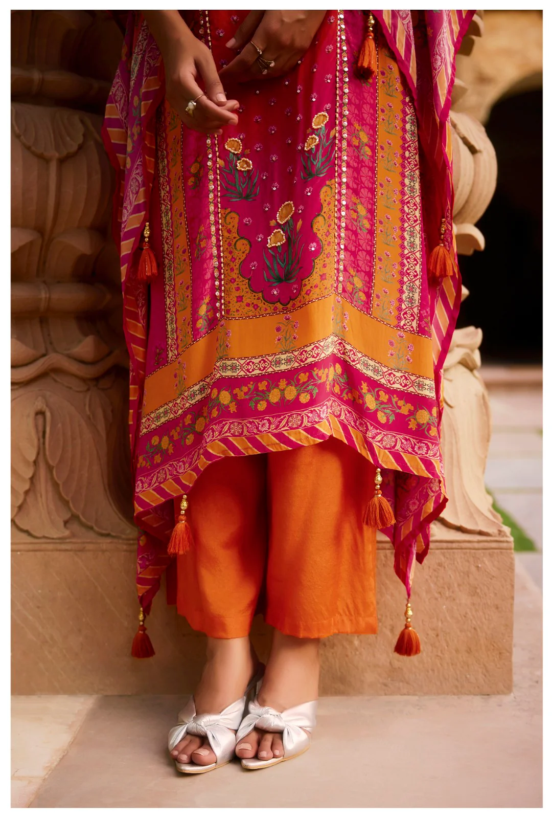 Aster Flamingo Premium Full Work Kaftan Pant Set - Image 5