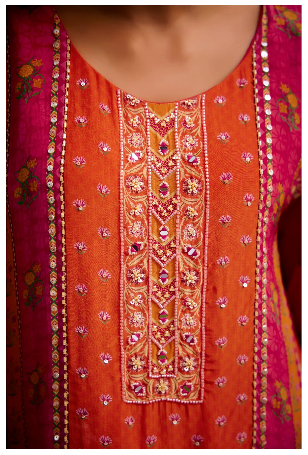 Aster Flamingo Premium Full Work Kaftan Pant Set - Image 6
