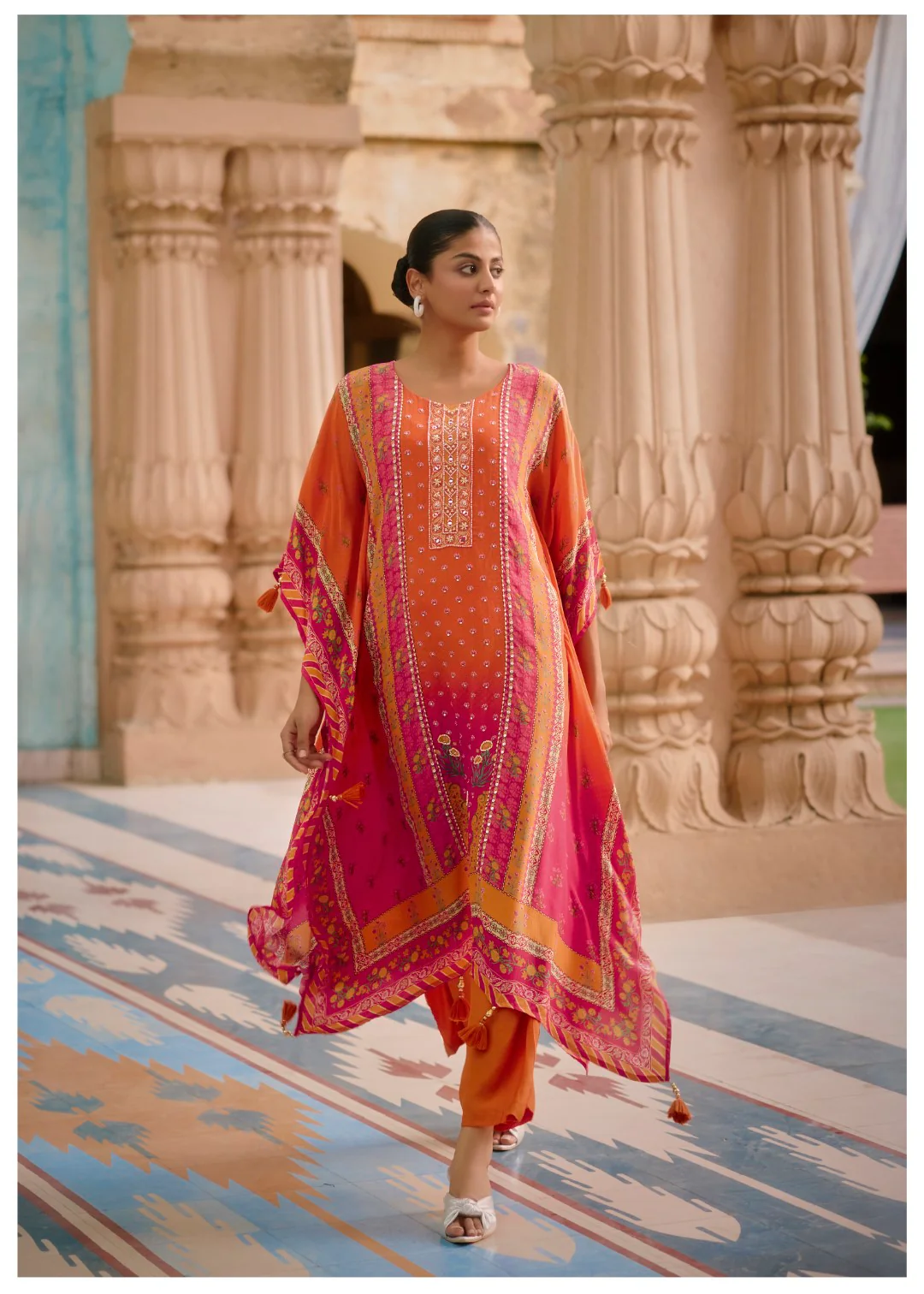 Aster Flamingo Premium Full Work Kaftan Pant Set - Image 8