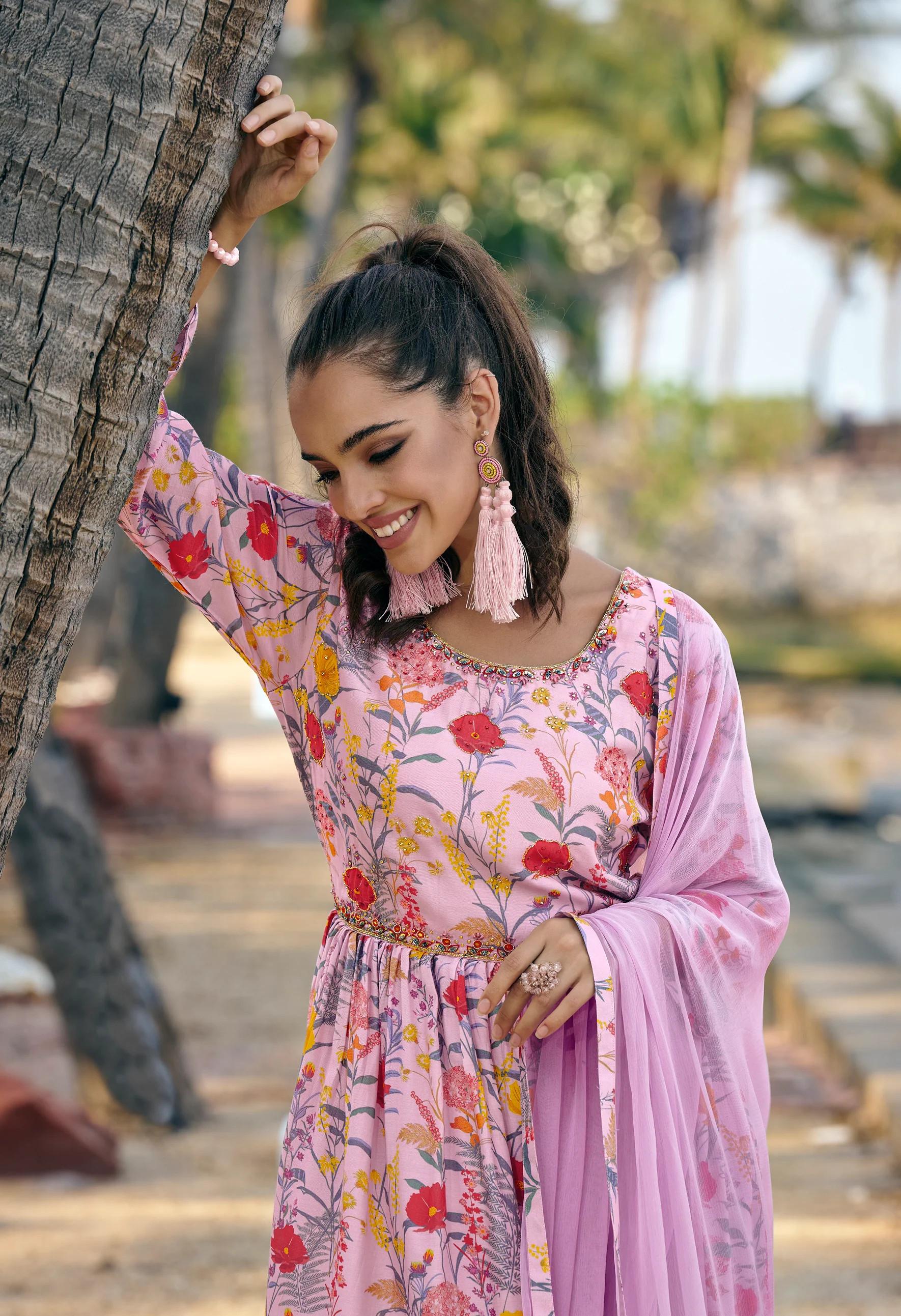 Salma Purple Digital Print Muslin Suit Set - Image 3