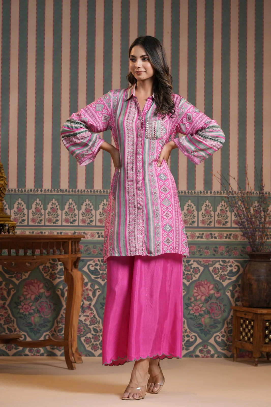 Vanitha Pink Muslin Printed Co-ord Set - Image 4