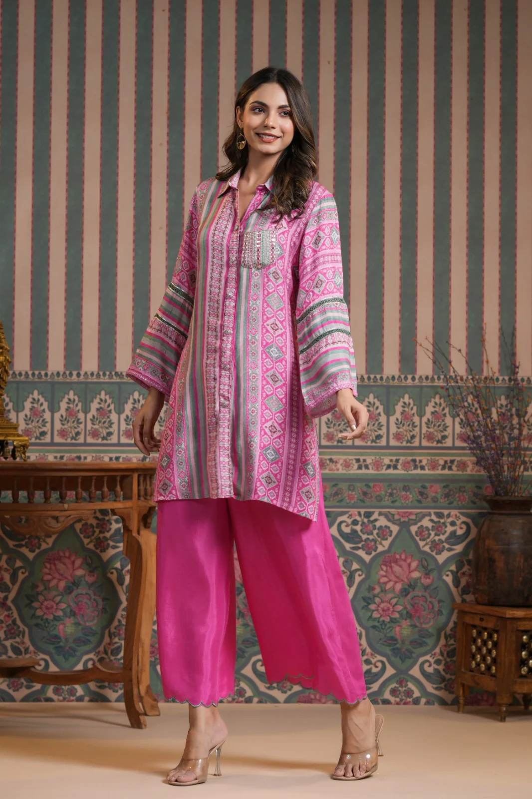 Vanitha Pink Muslin Printed Co-ord Set - Image 7