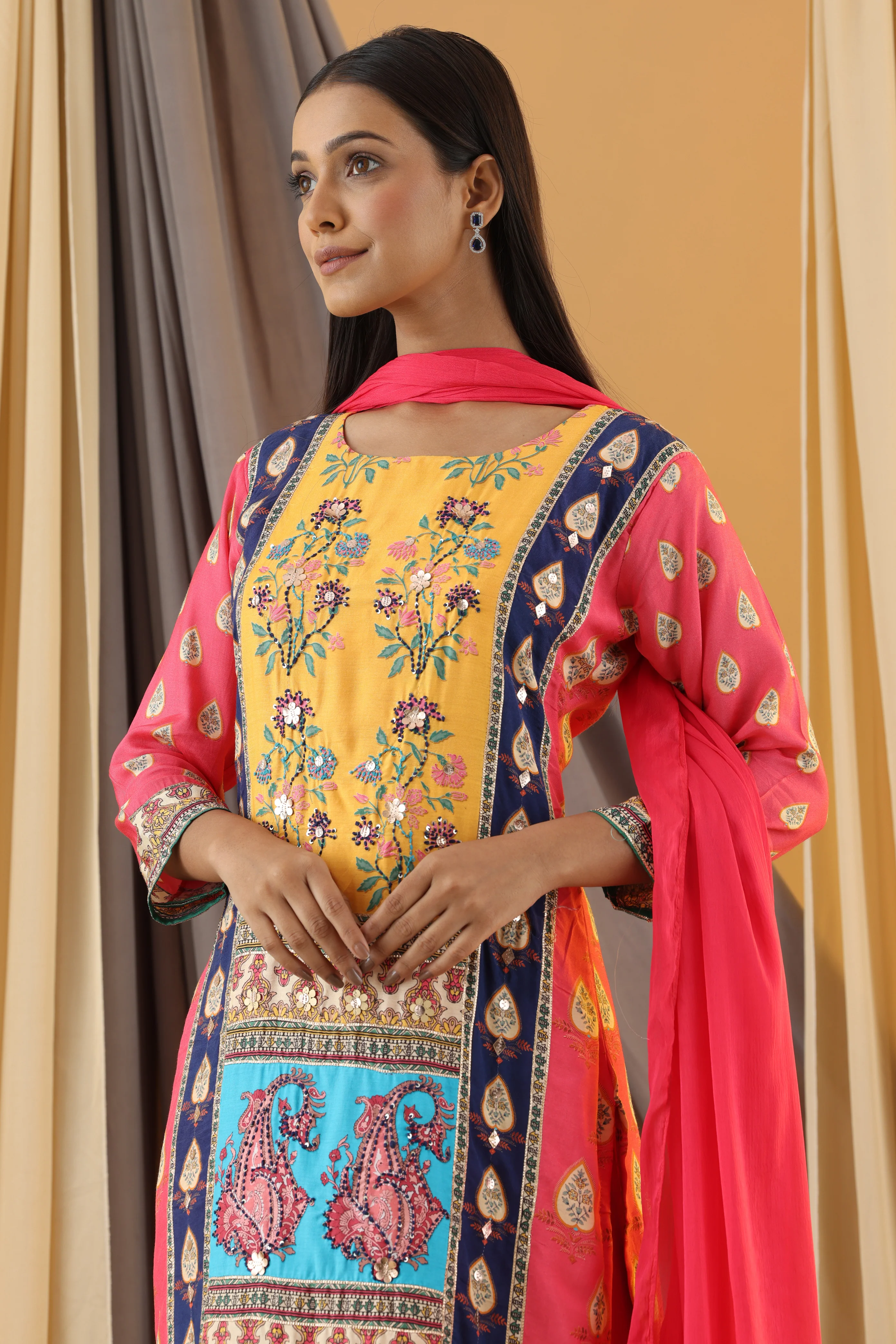 WAHIBA KARACHI CANDY YELLOW FULL WORK SUIT SET - Image 10