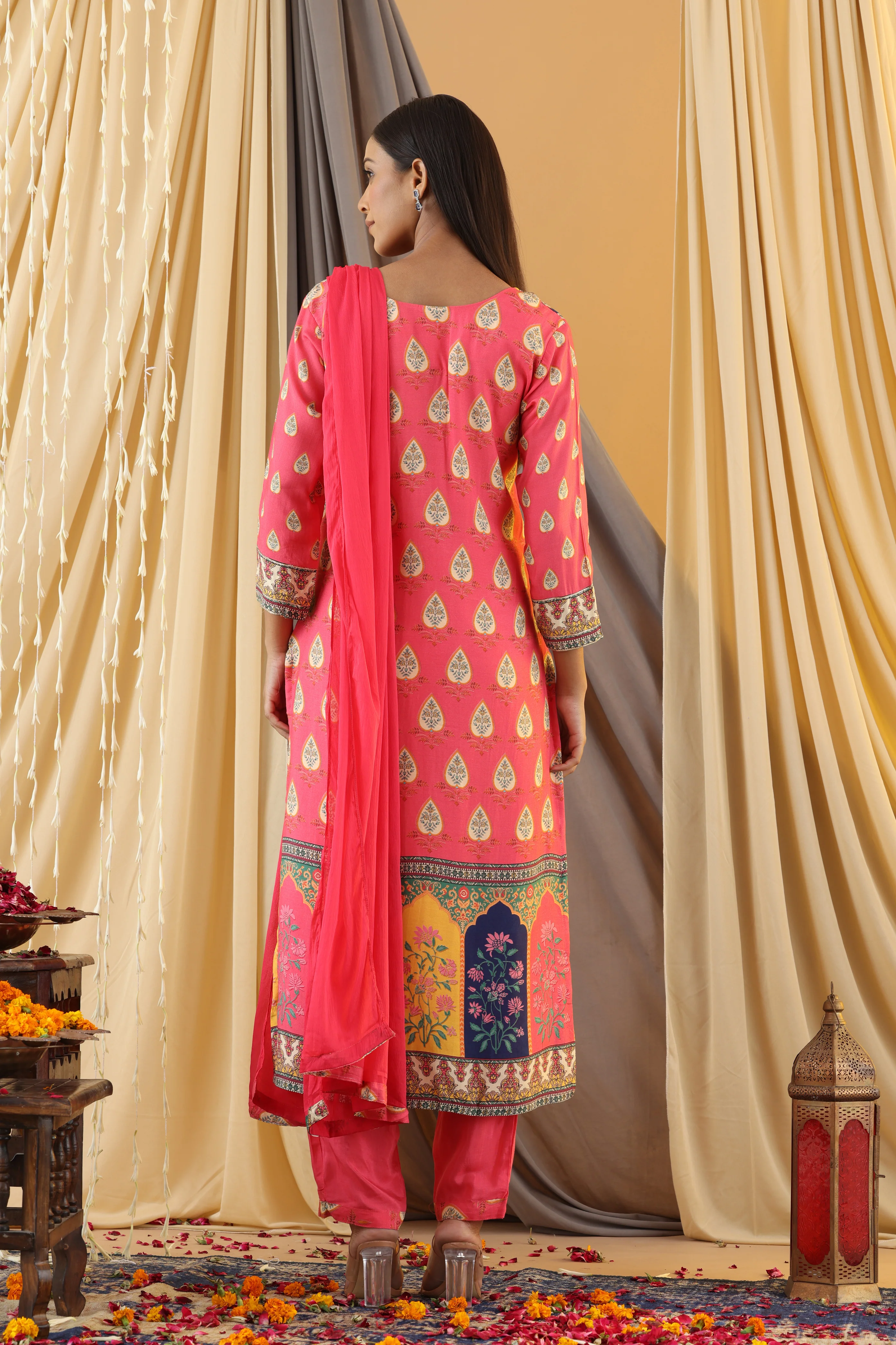 WAHIBA KARACHI CANDY YELLOW FULL WORK SUIT SET - Image 4